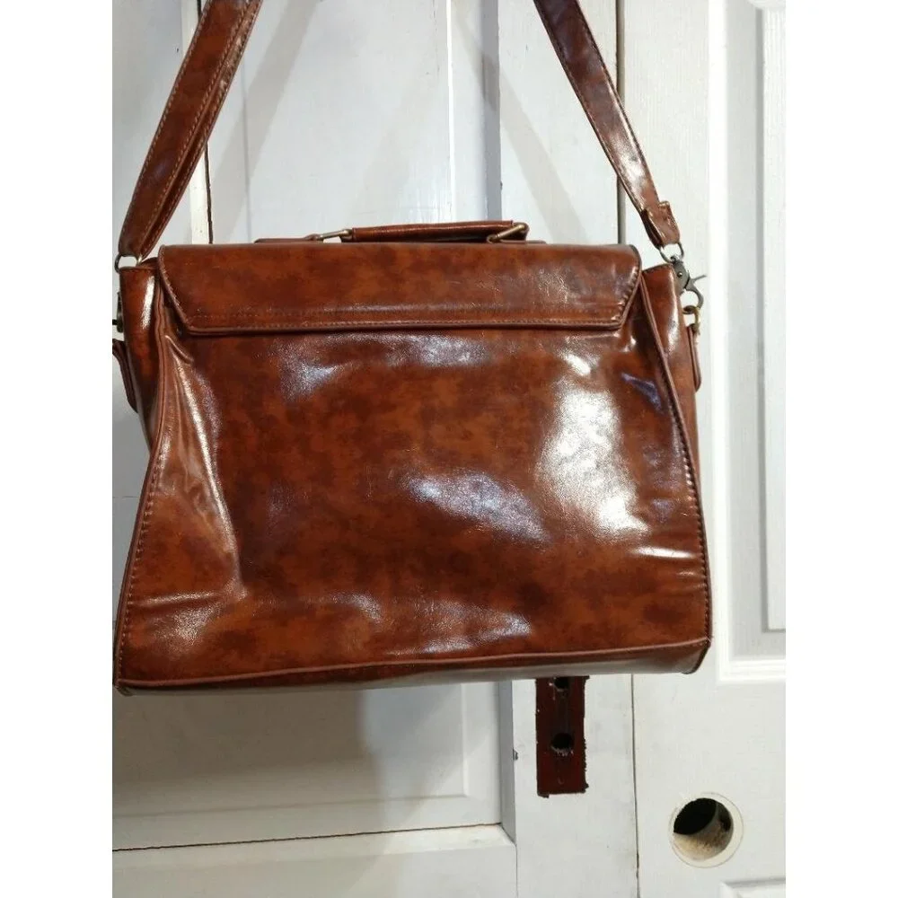 Vintage-Inspired Brown Crossbody Satchel Bag Computer Bag W/Bow Accent Ecosusi